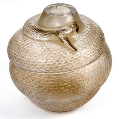 1924 René Lalique - Vase Serpent Snake Glas mit Sepia Patina