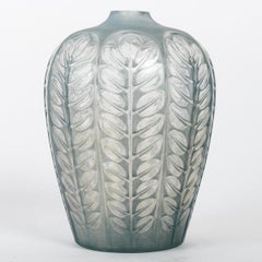 1924 René Lalique Vase Tournai Clear and Frosted Glass with Blue Grey Patina