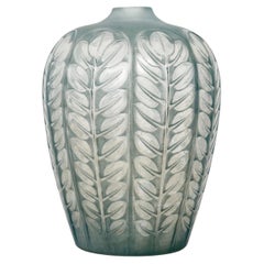 1924 René Lalique Vase Tournai Clear and Frosted Glass with Blue Grey Patina