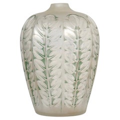 Antique 1924 René Lalique Vase Tournai Glass with Green Patina