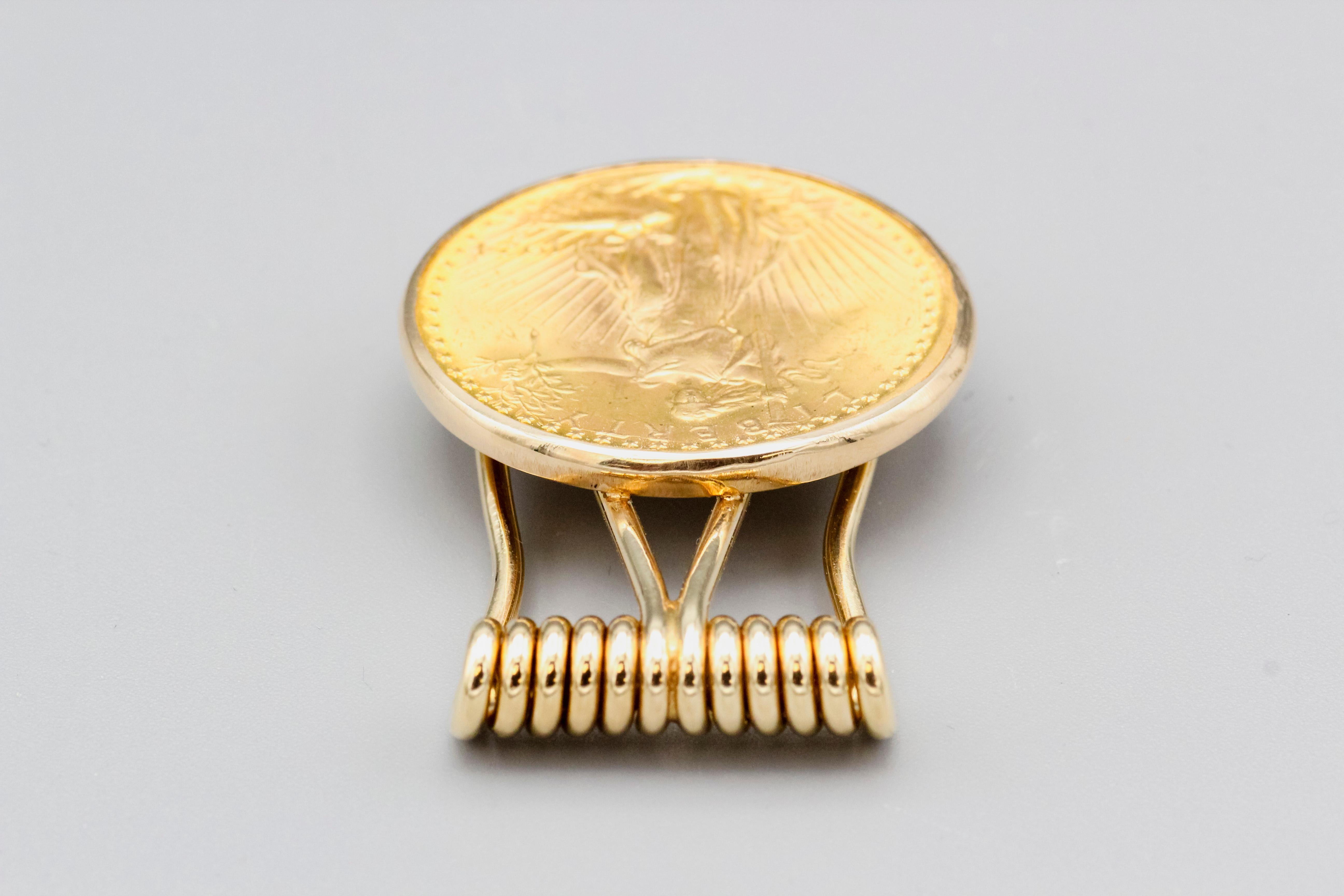 1924 St. Gaudens $20 Gold Coin 14 Karat Money Clip 1