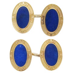 1925 Art Deco 14 Karat Yellow Gold Lapis Cufflinks by Grogan & Co.