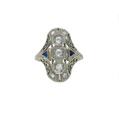 1925 Art Deco 14K Filigree Diamond and Sapphire Ring