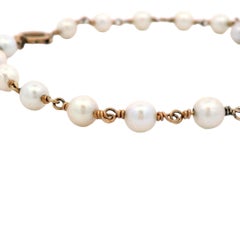 1925 Art Deco 14k Roségold Perlen-Perlen-Perlen-Perlen-Armband 8,25"