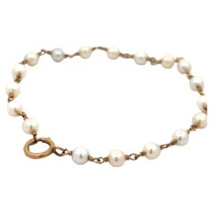 Bracelet Art déco 1925 en or rose 14 carats perles de 8,25 pouces