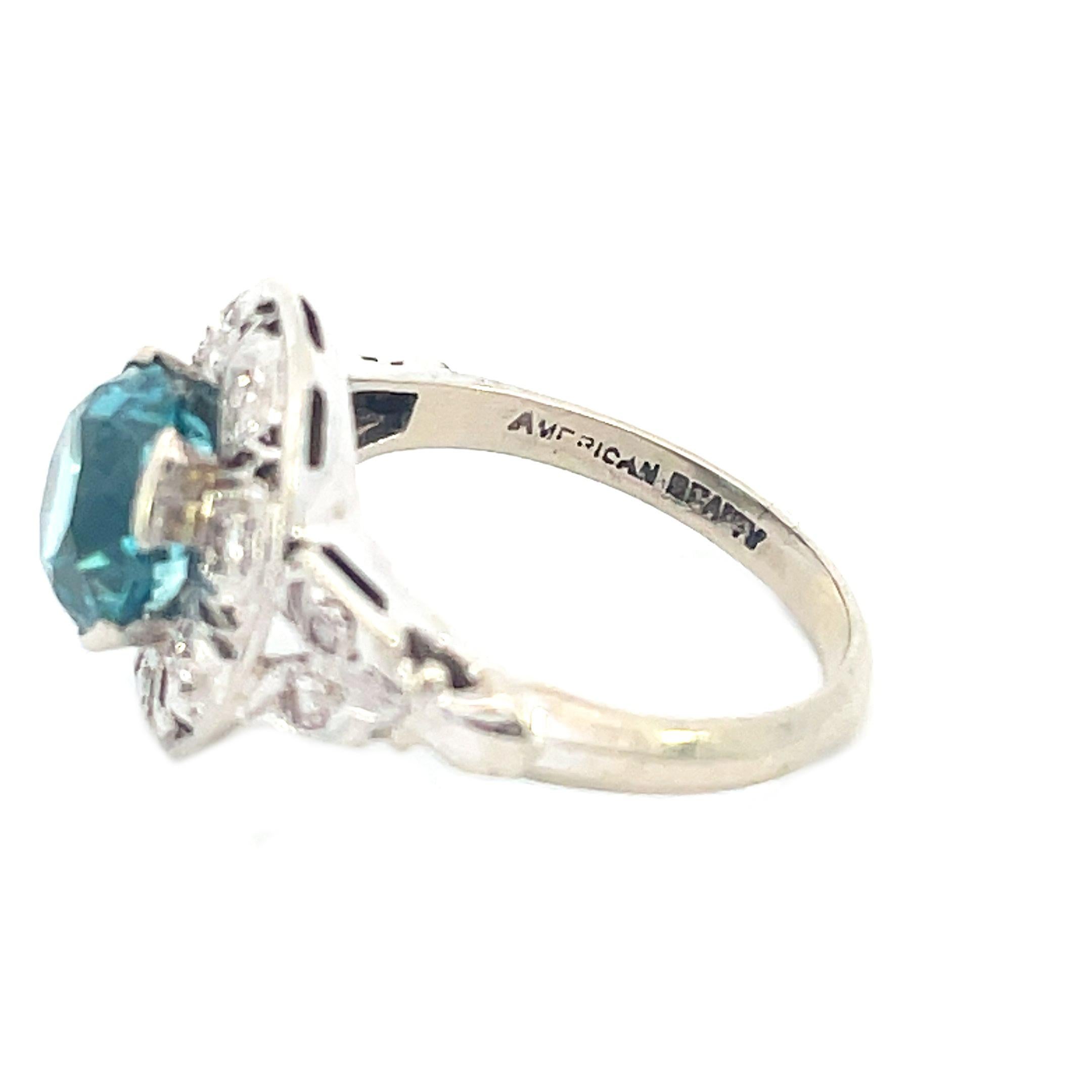 Art Deco 14K Weißgold 3 Karat Blauer Zirkon und Diamant-Ring im Angebot 3