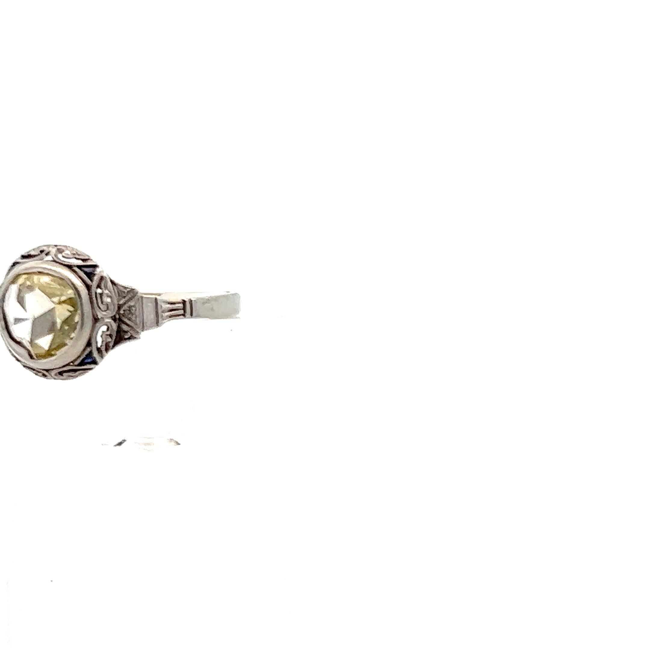 Women's or Men's 1925 Art Deco 14K White Gold Diamond and Sapphire Ring For Sale