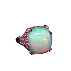 1925 Art Deco 14k White Gold Opal Ring