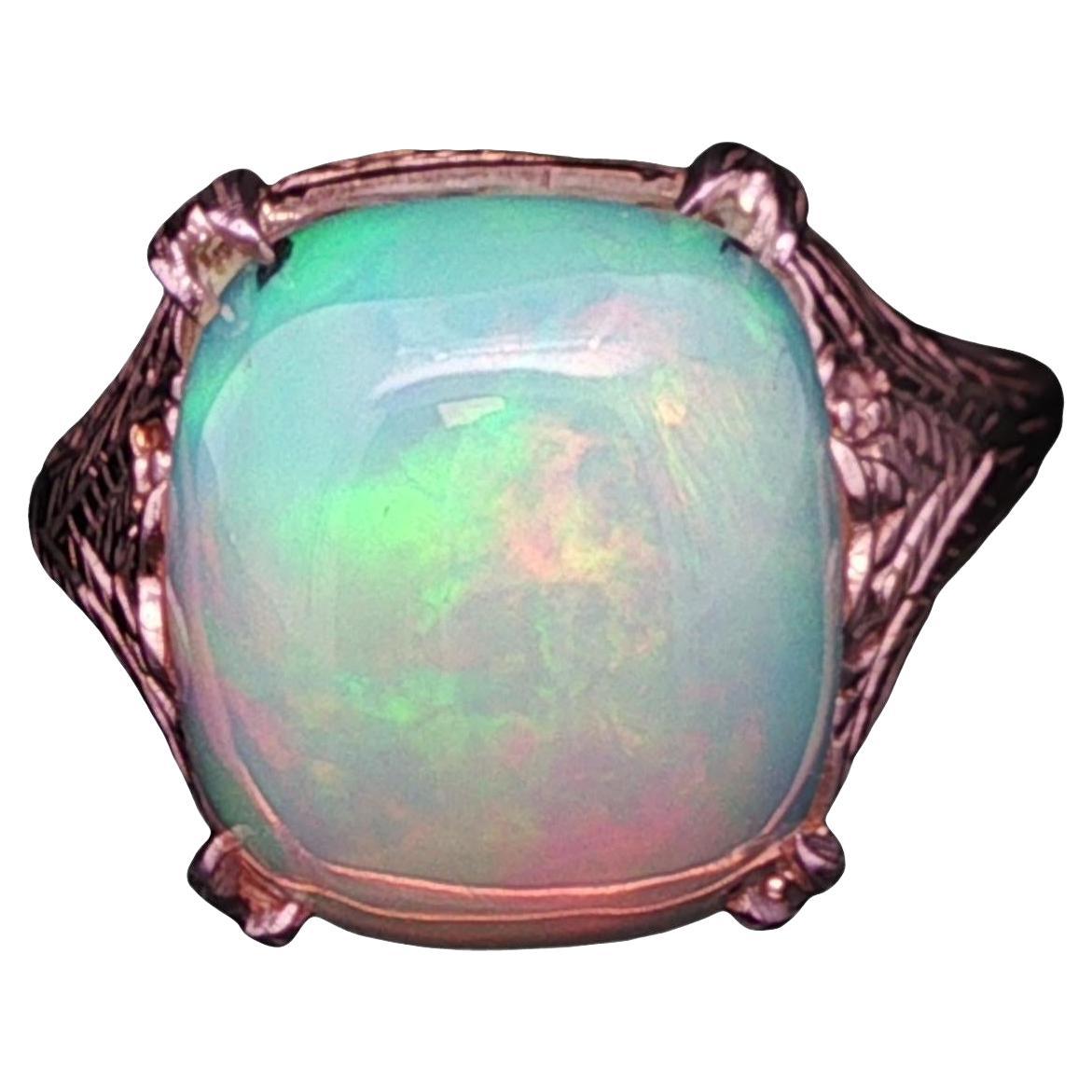 1925 Art Deco 14k White Gold Opal Ring