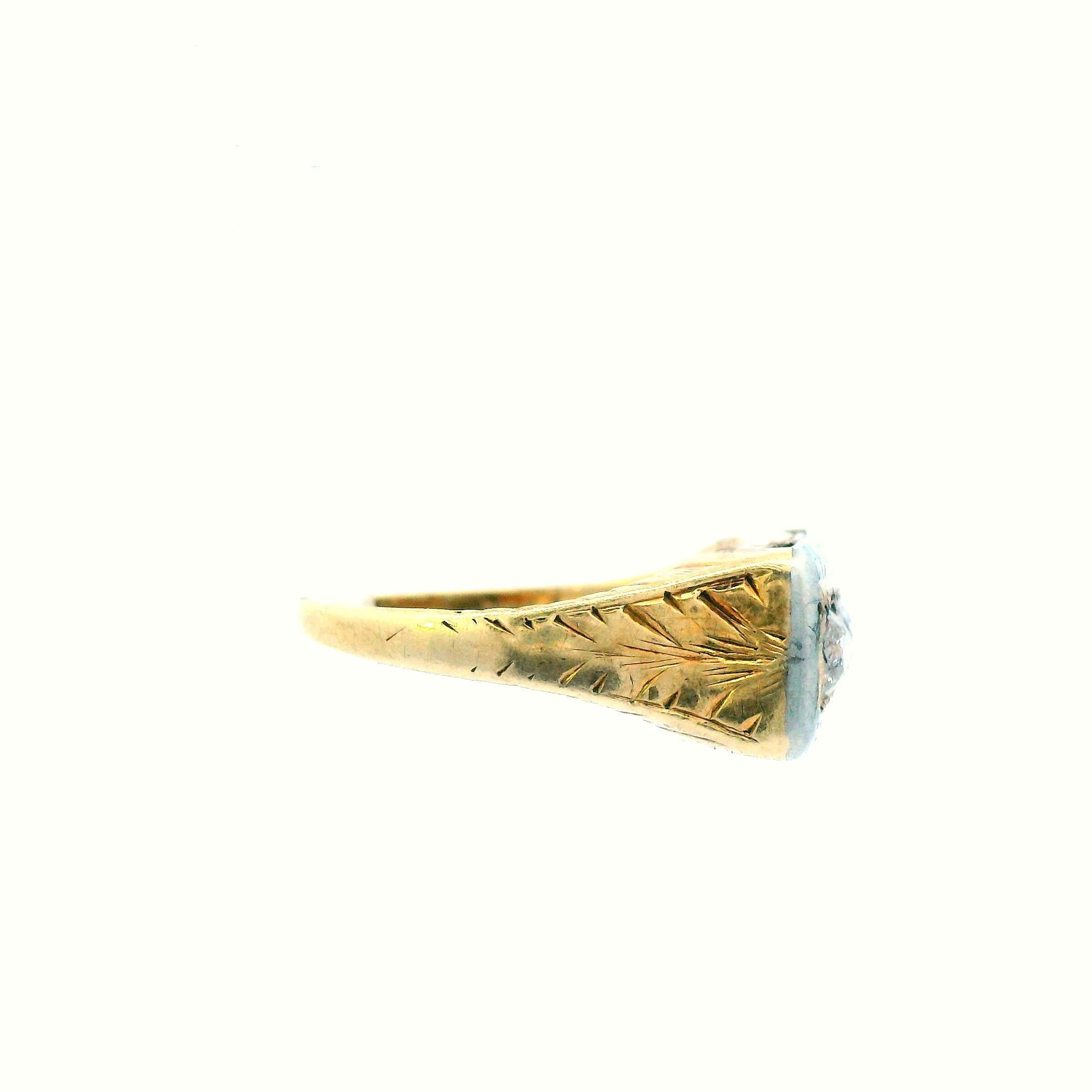 1925 Art Deco 14k Yellow and White Gold Two Tone Diamond 3 Stone Ring For Sale 3