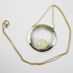 1925 Art Deco 14k Yellow Gold Diamond and Opal Circle Necklace