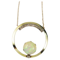 1925 Art Deco 14k Yellow Gold Diamond and Opal Circle Necklace