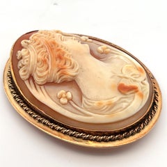 1925 Art Deco 14k Yellow Gold Hand Carved 3 Color Shell Cameo Pin/Pendant