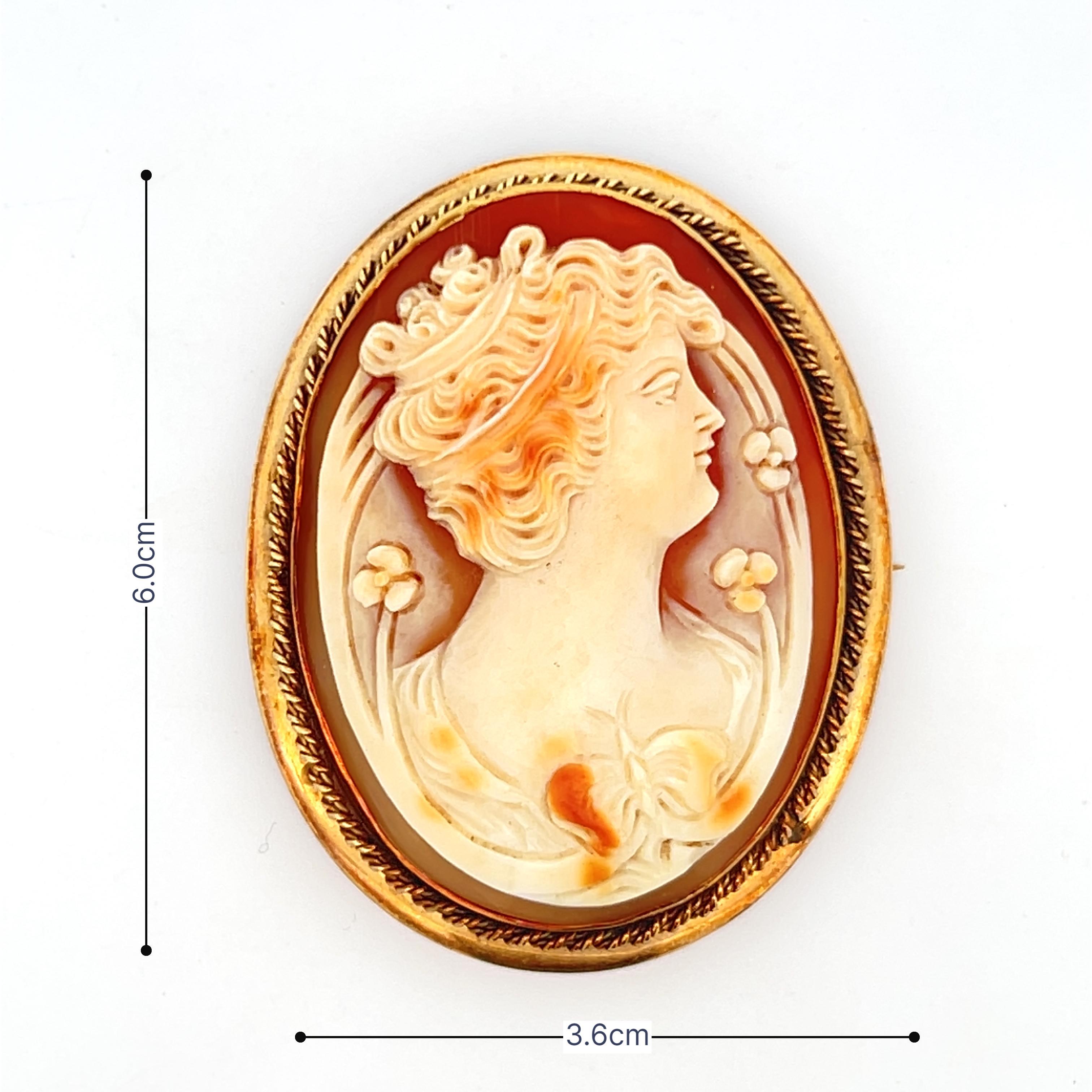 Épingle/pendentif Art déco 1925 en or jaune 14 carats sculptée à la main, camée en coquillage 3 couleurs en vente 2