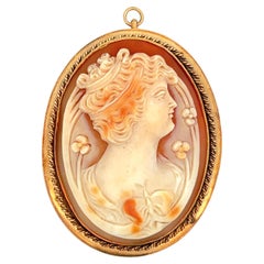1925 Art Deco 14k Gelbgold Handgeschnitzte 3farbige Muschelkamee Pin/Anhänger