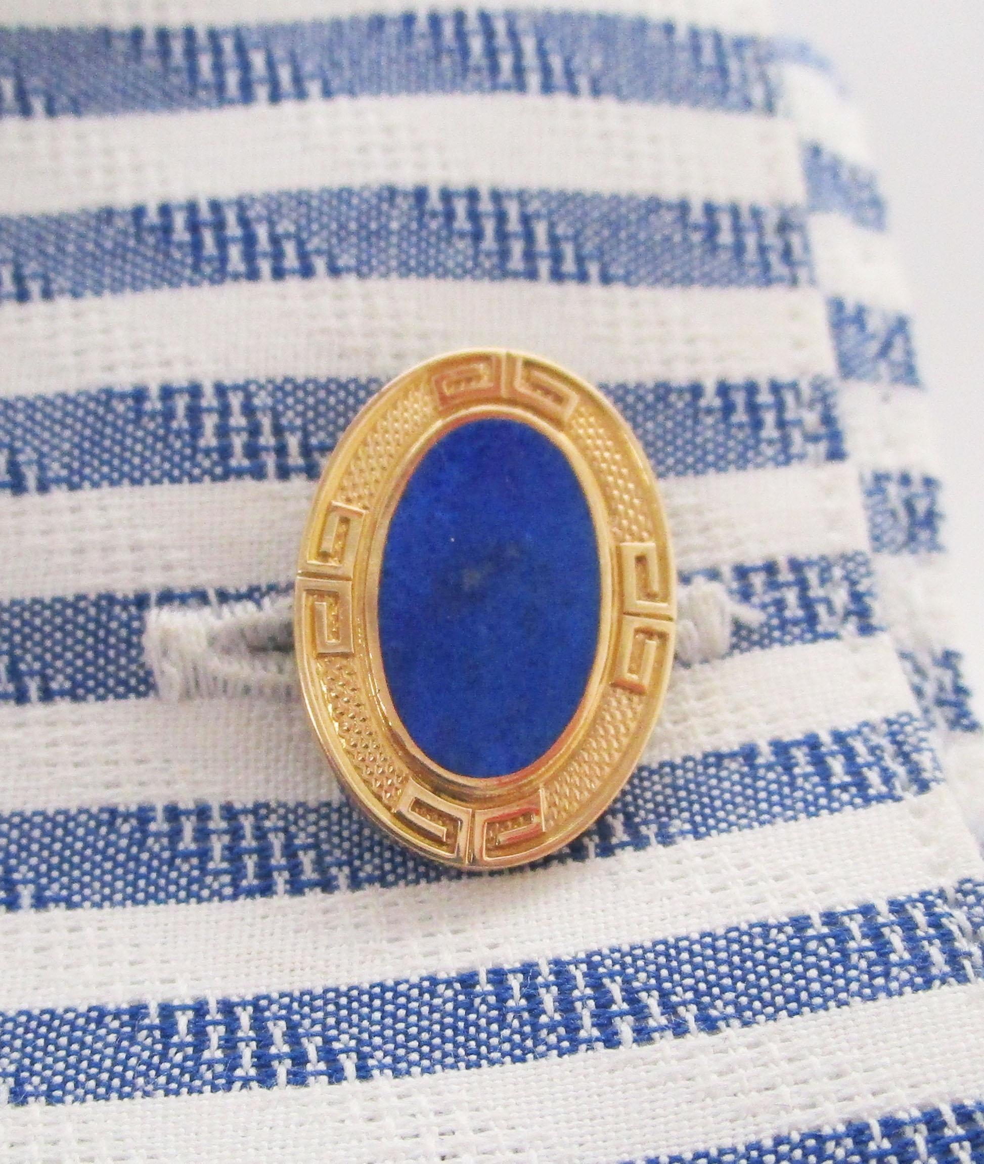 1925 Art Deco 14 Karat Yellow Gold Lapis Cufflinks by Grogan & Co. 3