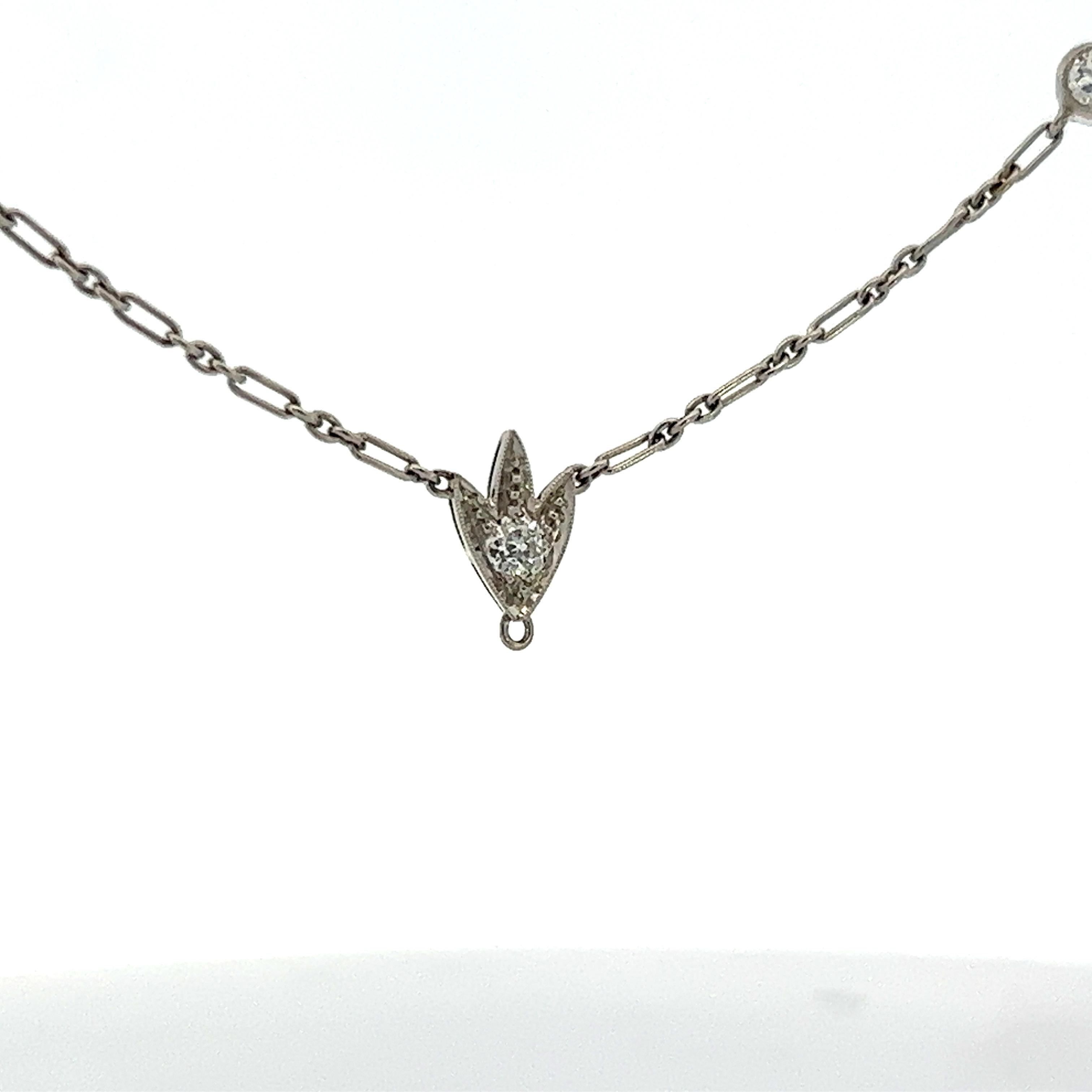 1925 Art Deco 15” Platinum Necklace w/ Euro Cut Diamonds  For Sale 2