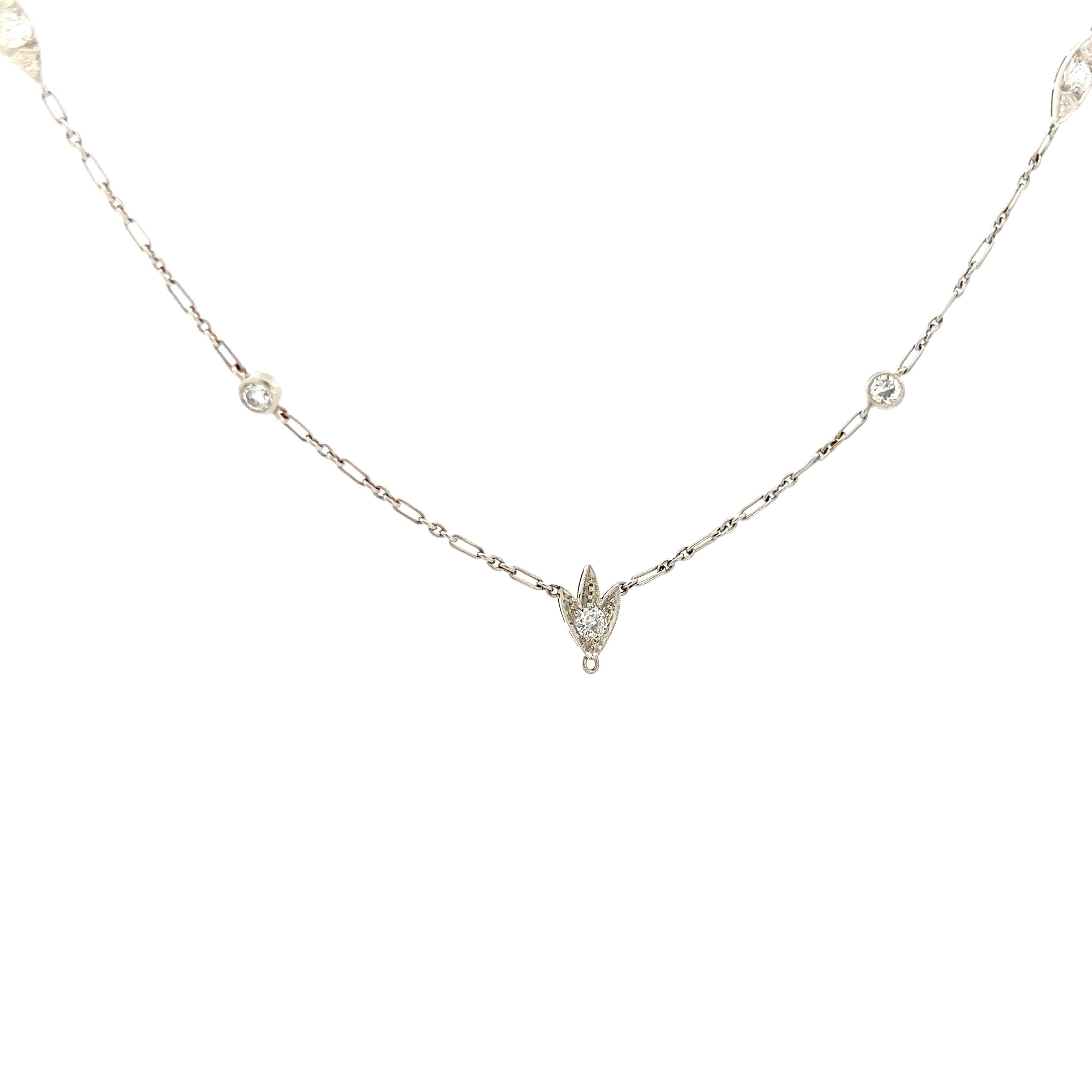 1925 Art Deco 15” Platinum Necklace w/ Euro Cut Diamonds  For Sale 3