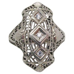 1925 Art Deco 18K White Gold Filigree Diamond Ring