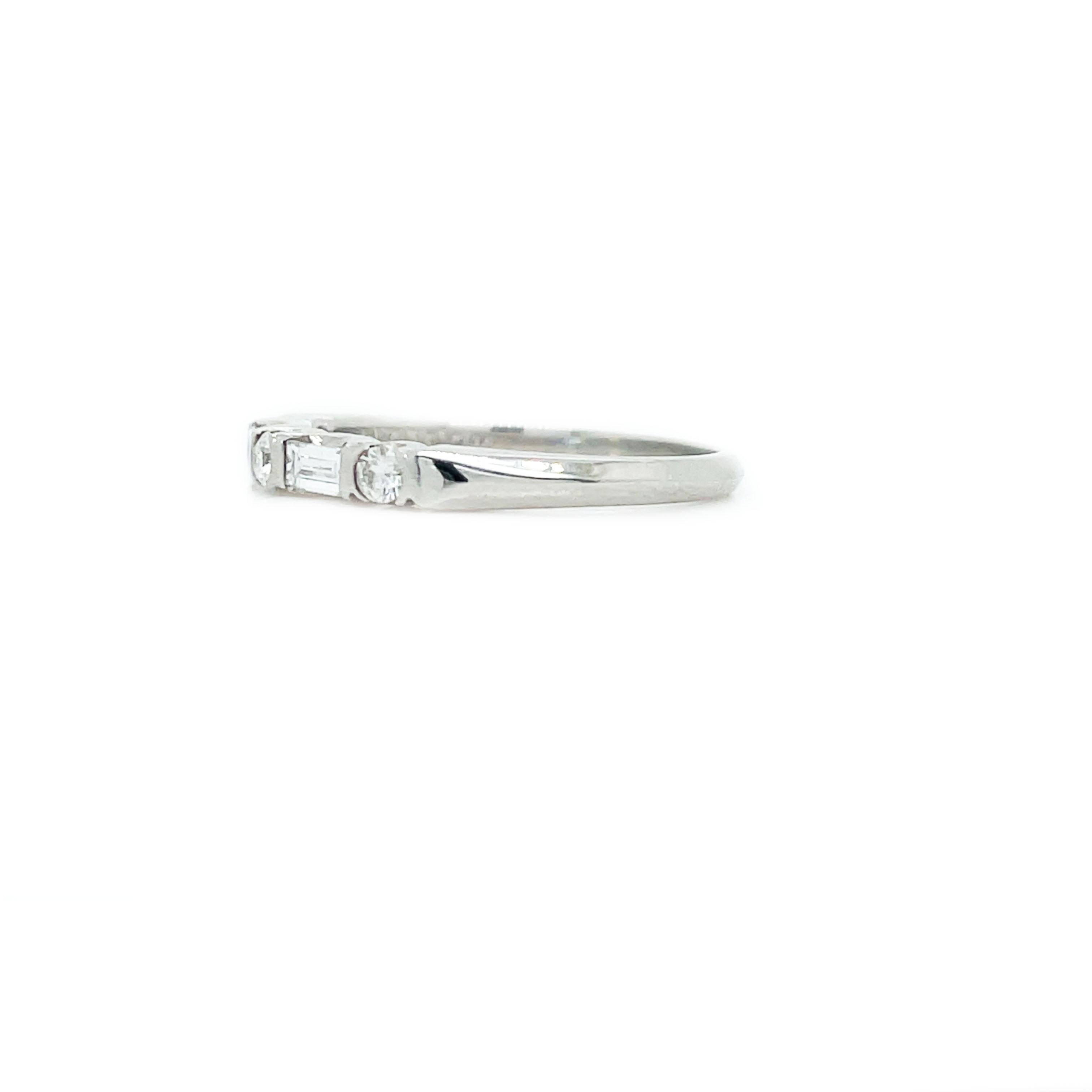 1925 Art Deco Baguette and Round Diamond Platinum Band For Sale 2