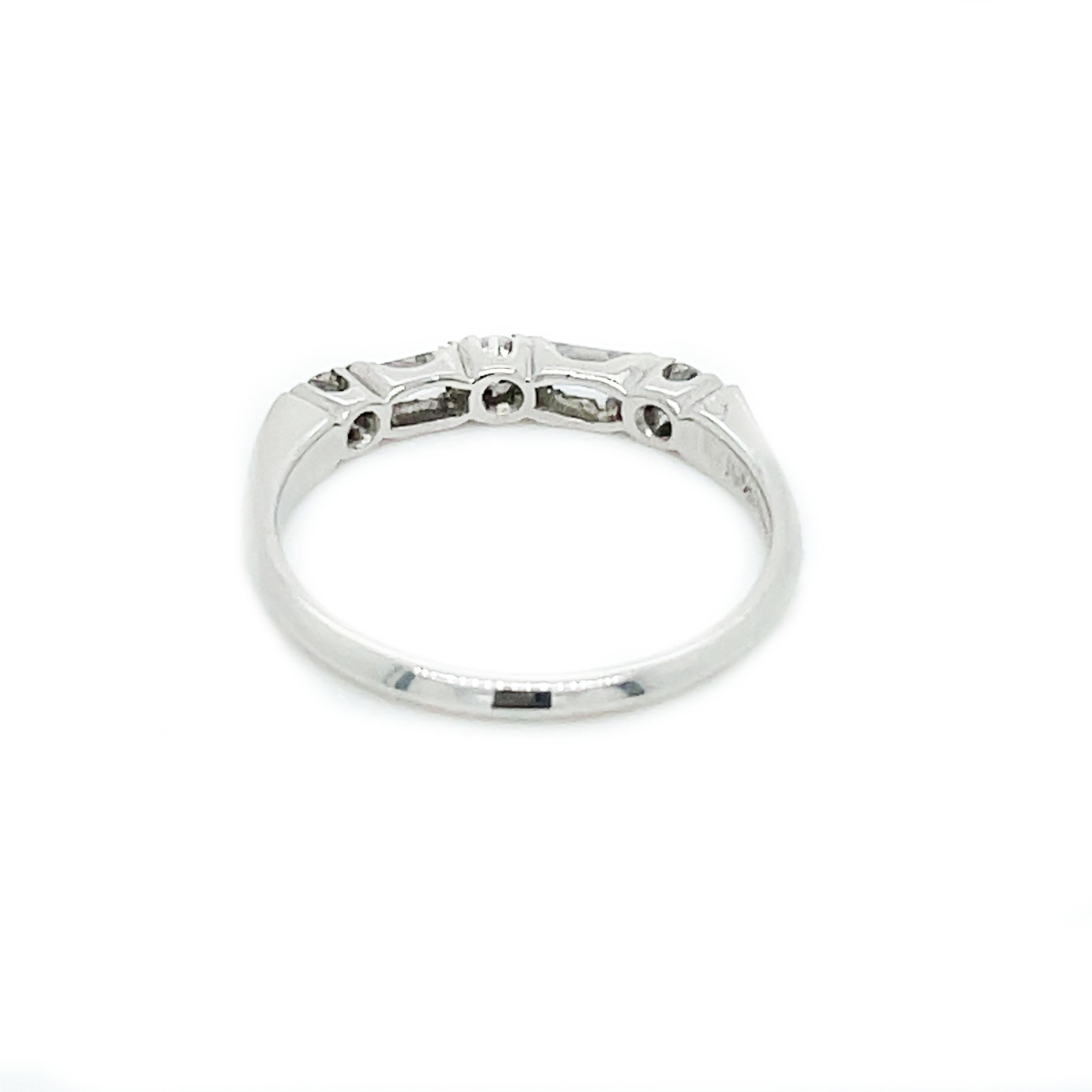 1925 Art Deco Baguette and Round Diamond Platinum Band For Sale 4