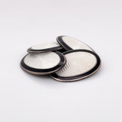 1925 Art Deco Black and White Enamel Sterling Silver Cufflinks