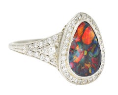 1925 Art Deco Schwarzer Opal Diamant Platin Edelstein Ring