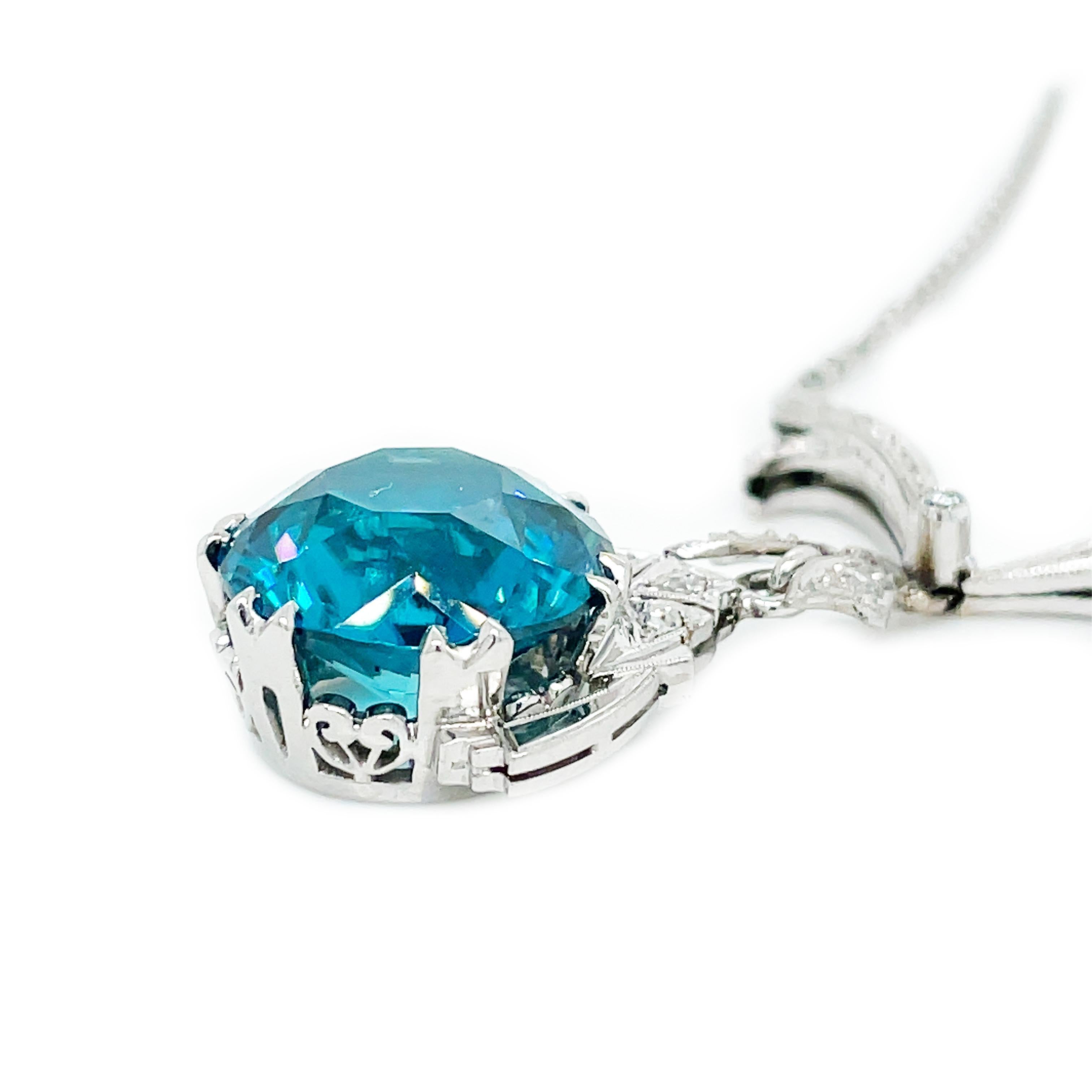 Platin-Halskette mit blauem Zirkon und Diamant im Art déco-Stil von 1925 im Angebot 2