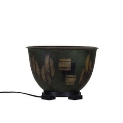 1925 Art Deco Brassware 'Dinanderie' Bowl Lamp, Geometrical Decoration, Belgium