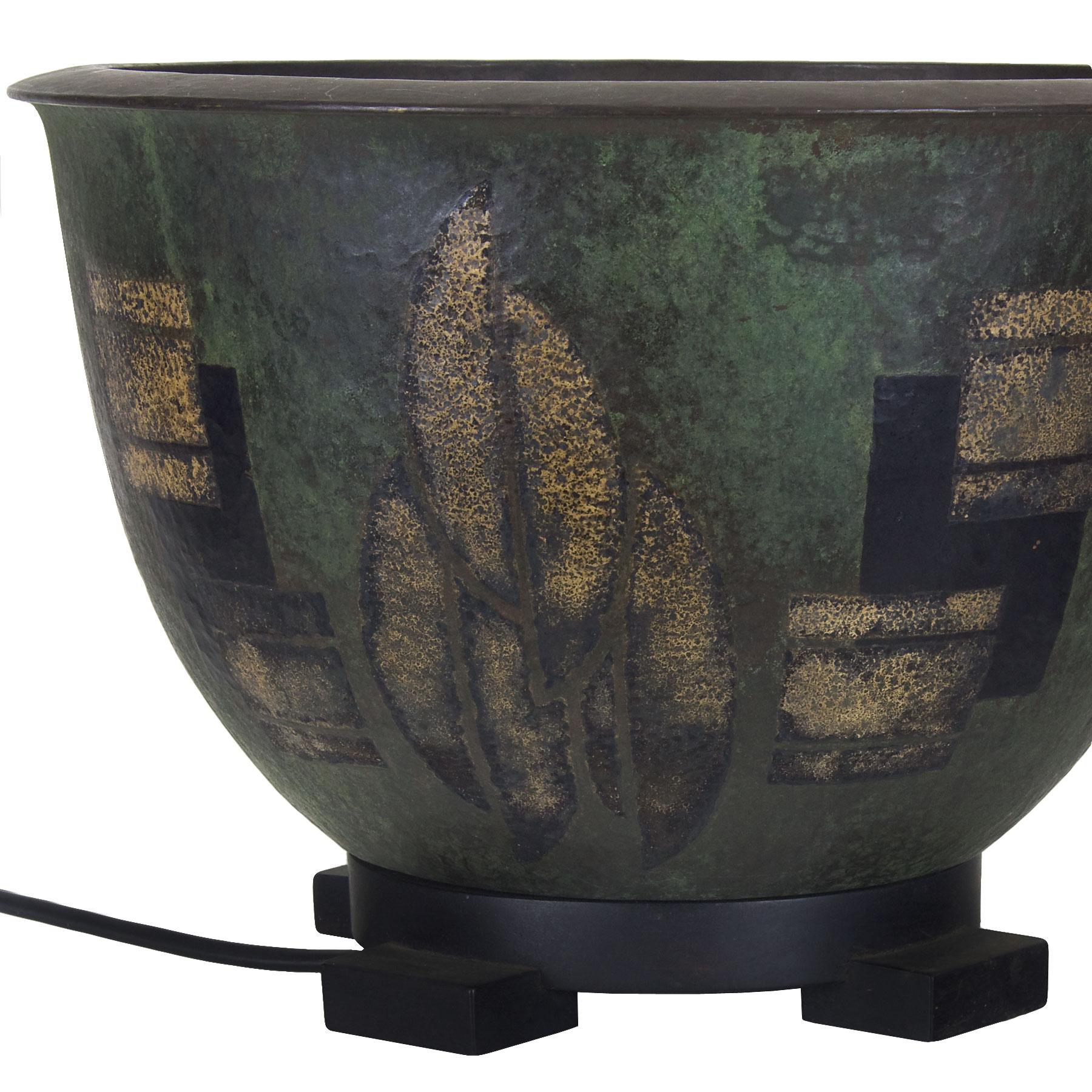 1925 Art Deco Brassware 'Dinanderie' Bowl Lamp, Geometrical Decoration, Belgium For Sale 3