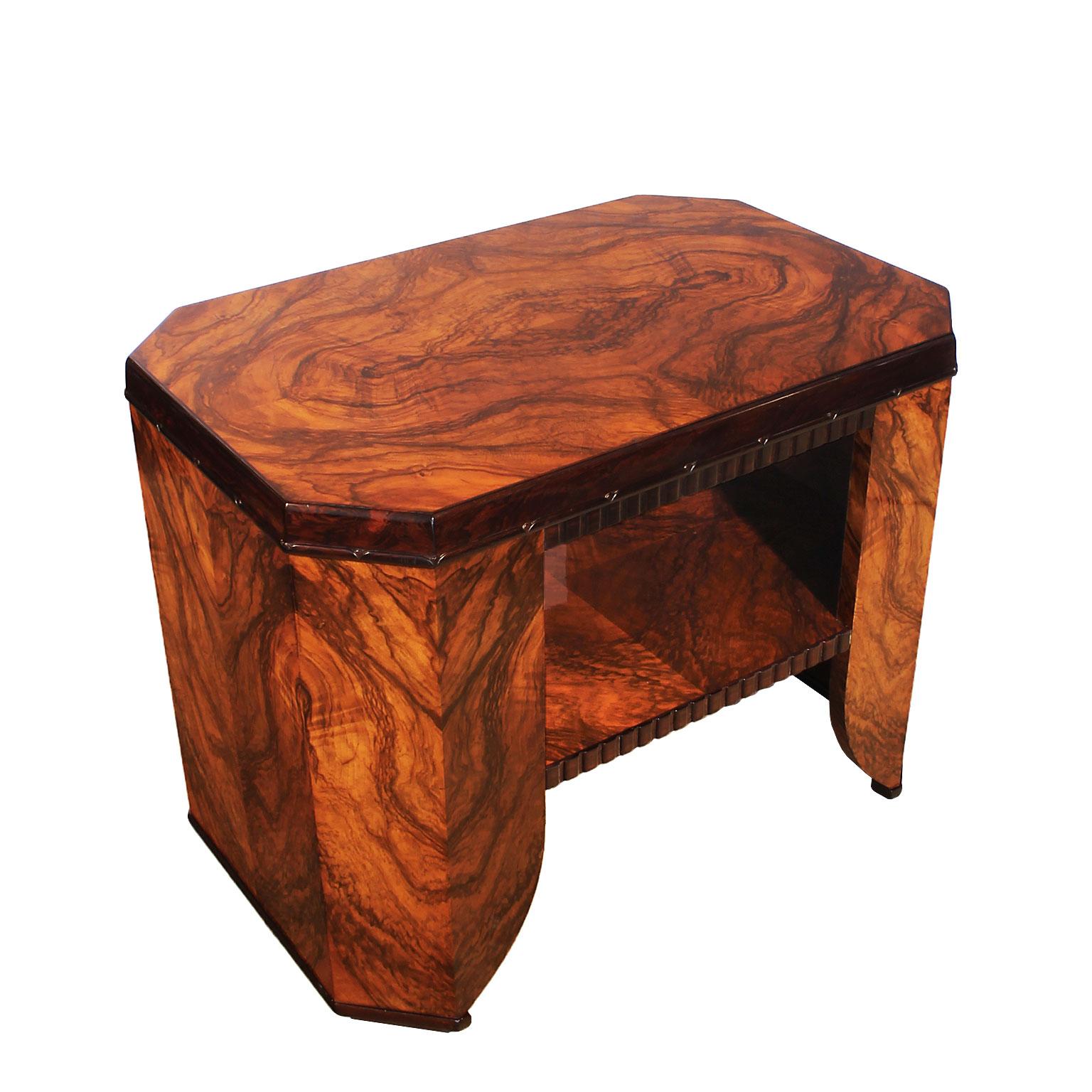 Veneer 1925-Art Deco Center Table Attributed to Gaston Poisson, mahogany, walnut-France For Sale