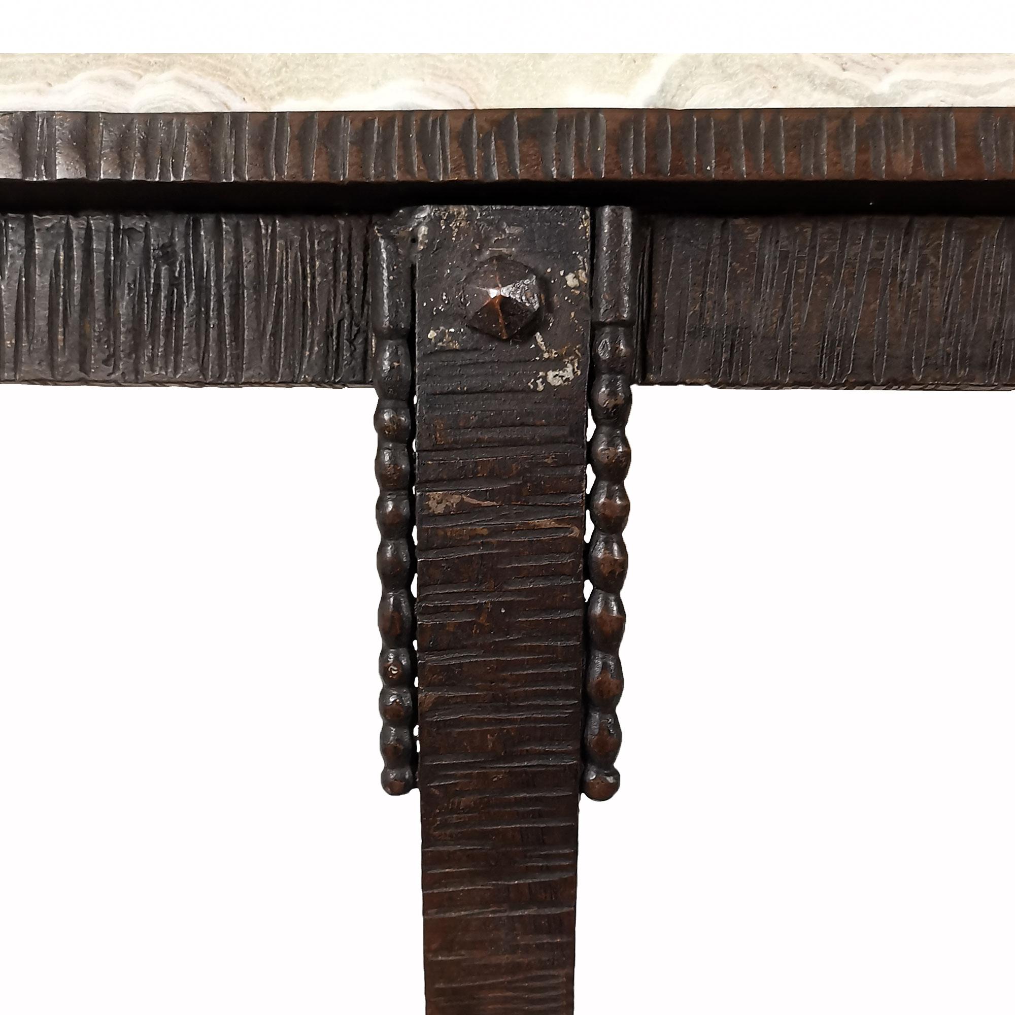 Konsole und Spiegel im Art déco-Stil, Schmiedeeisen, Onyx, Spiegel, Frankreich, 1925 (Frühes 20. Jahrhundert)