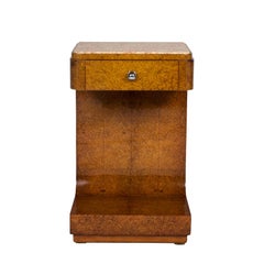 1925 Art Deco Curved Nightstand, Mahogany, Burr Thuja, Marble, France