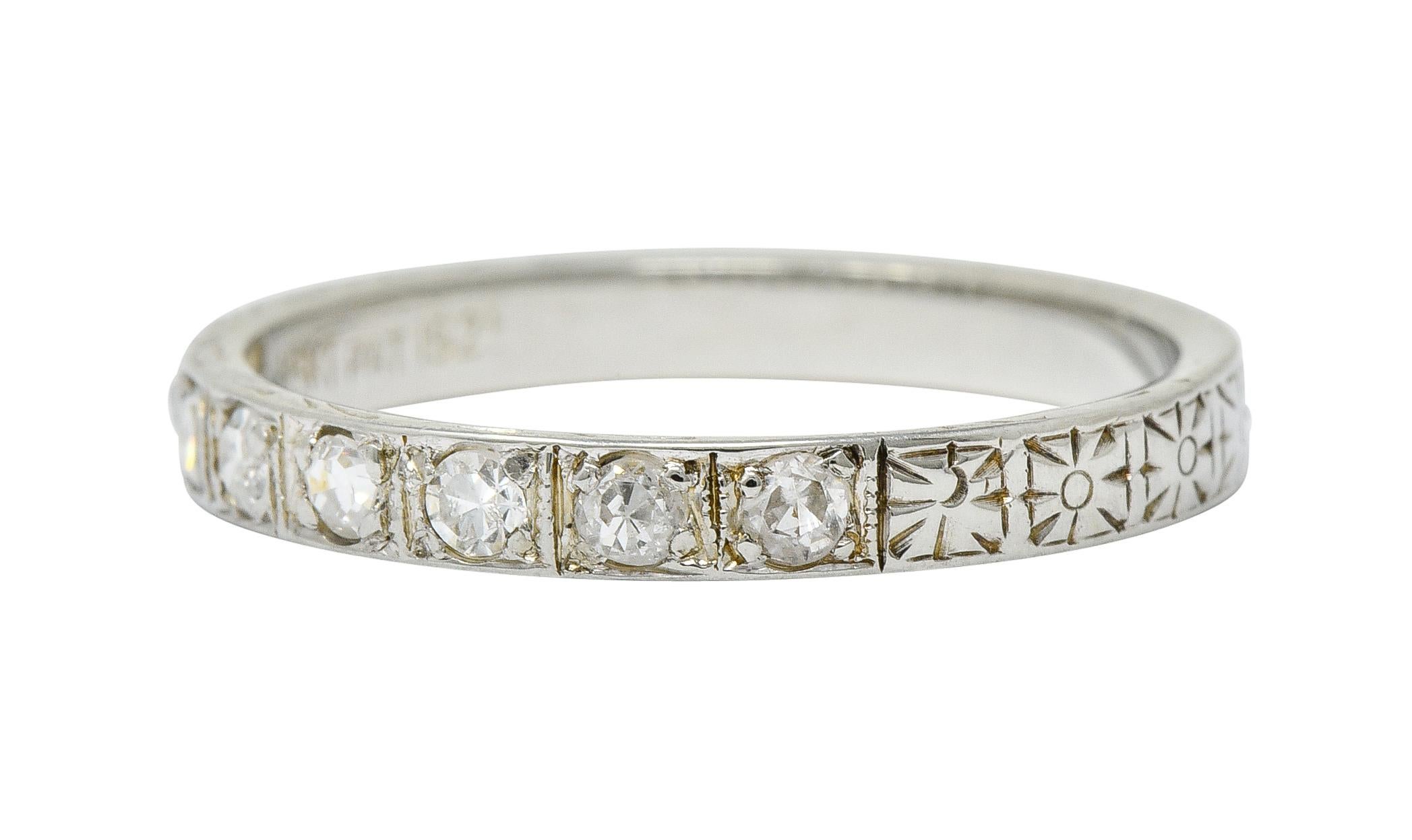 1925 Art Deco Diamond 18 Karat White Gold Orange Blossom Band Ring 1