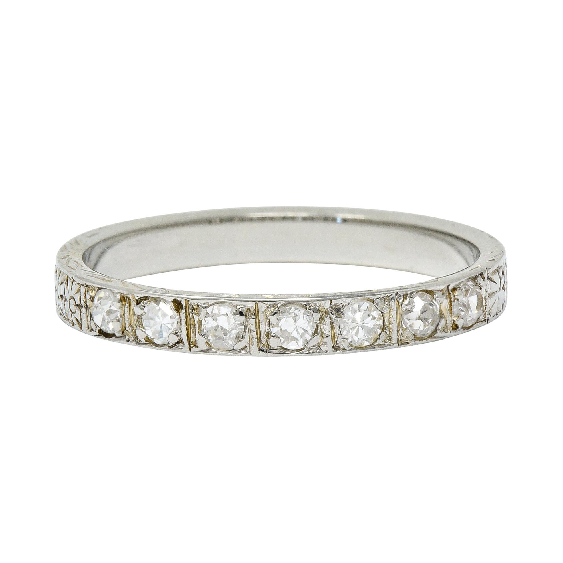 1925 Art Deco Diamond 18 Karat White Gold Orange Blossom Band Ring