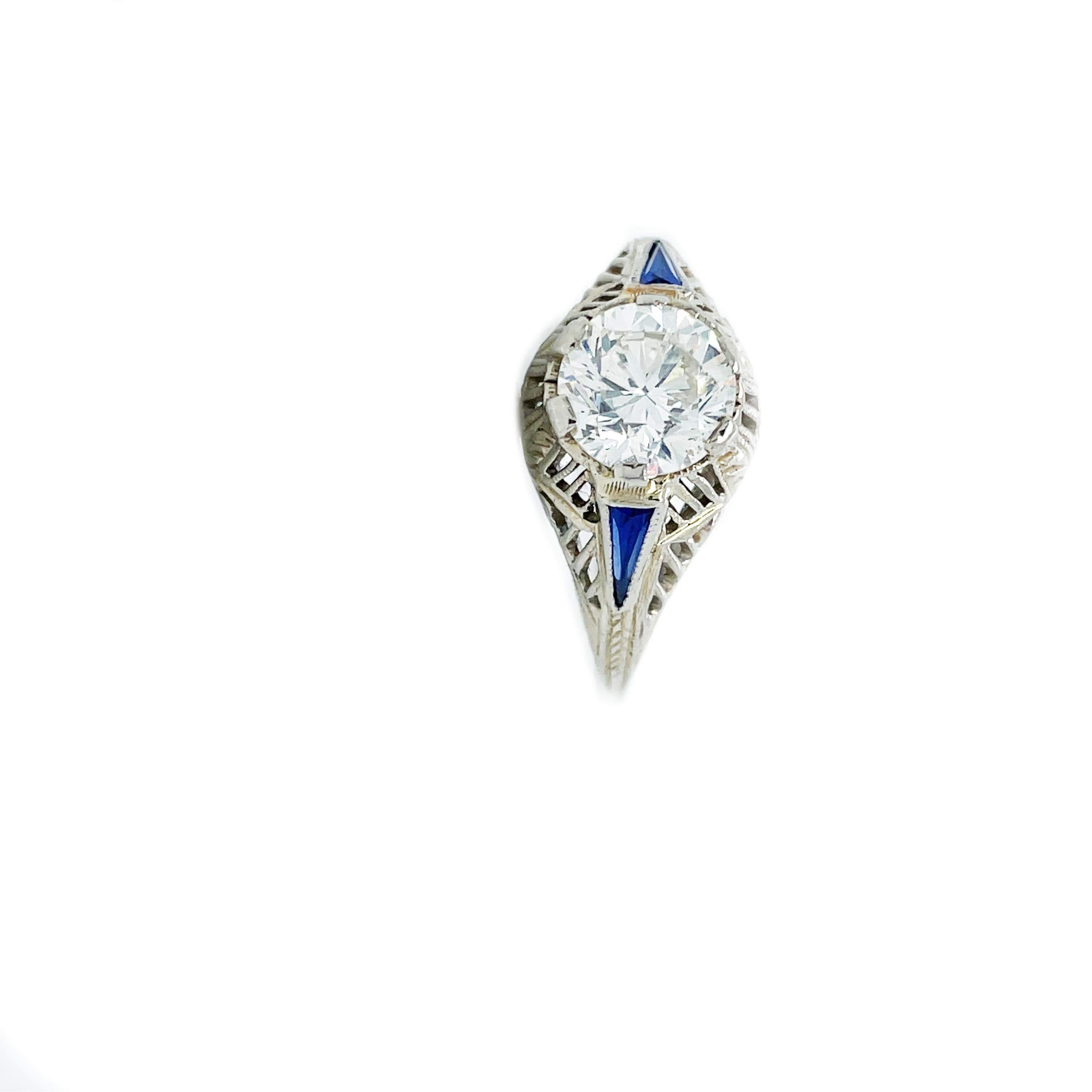 1925 Art Deco Diamond and Sapphire White Gold Ring with AGS Report In Good Condition For Sale In Lexington, KY