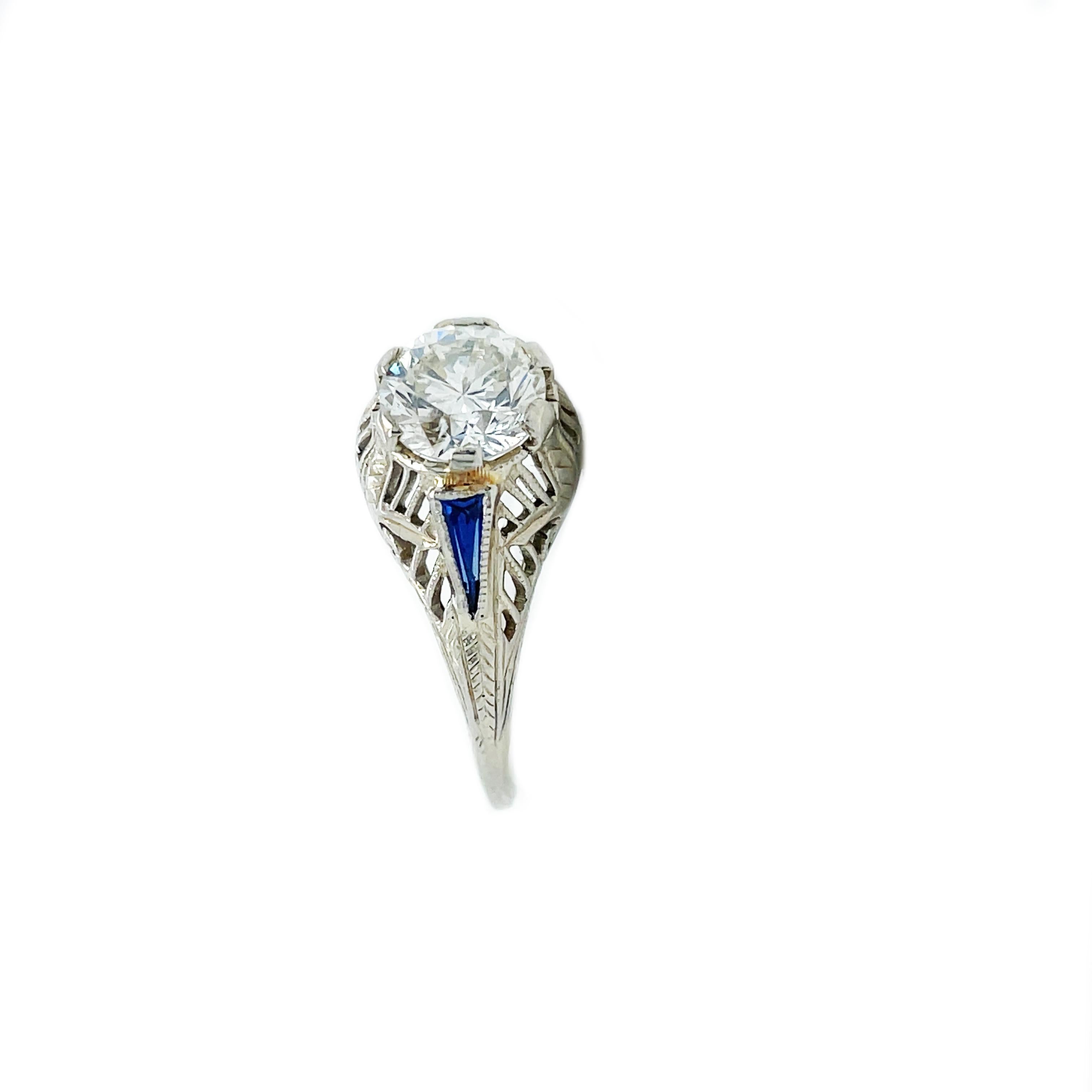 1925 Art Deco Diamond and Sapphire White Gold Ring with AGS Report For Sale 3