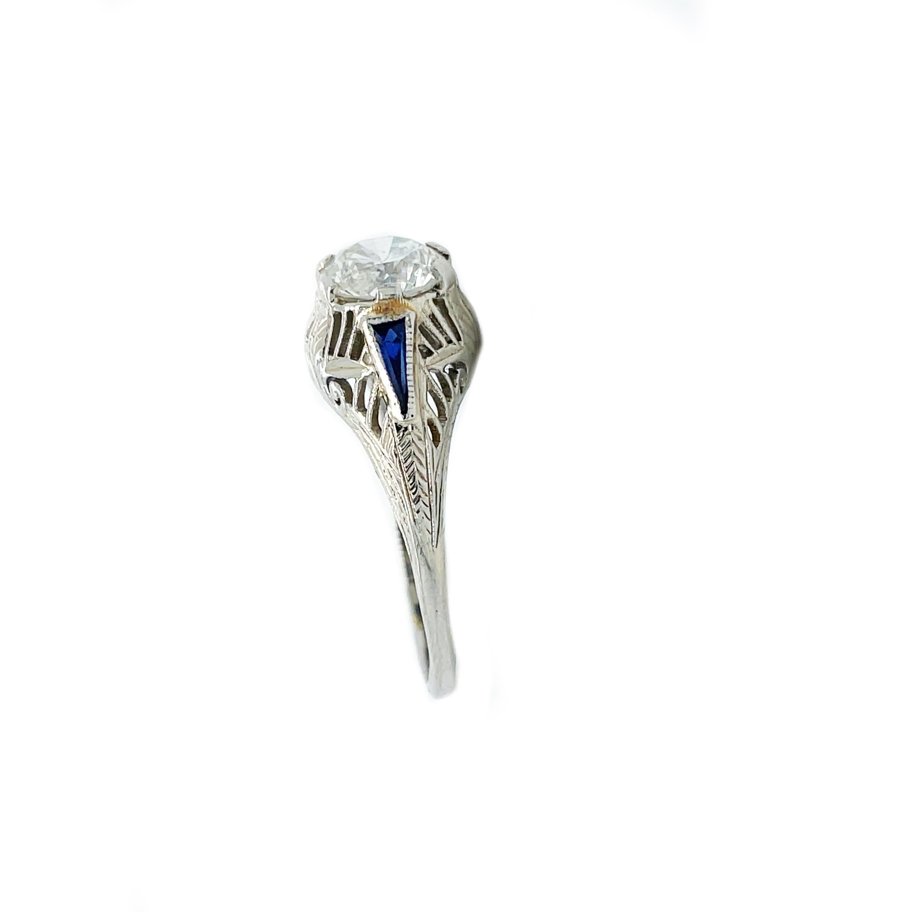 1925 Art Deco Diamond and Sapphire White Gold Ring with AGS Report For Sale 4