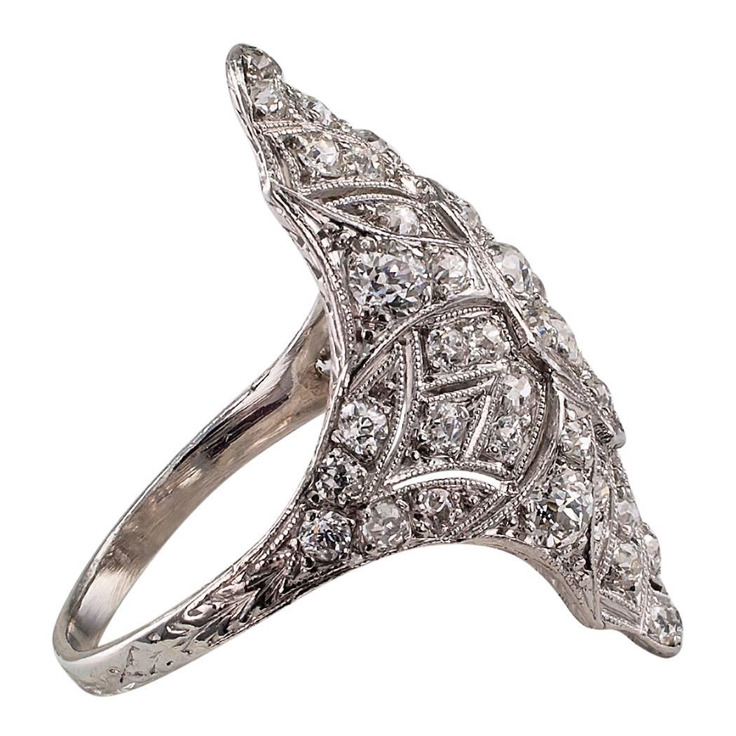 1925 Art Deco Diamond Platinum Dinner Ring In Excellent Condition In Los Angeles, CA