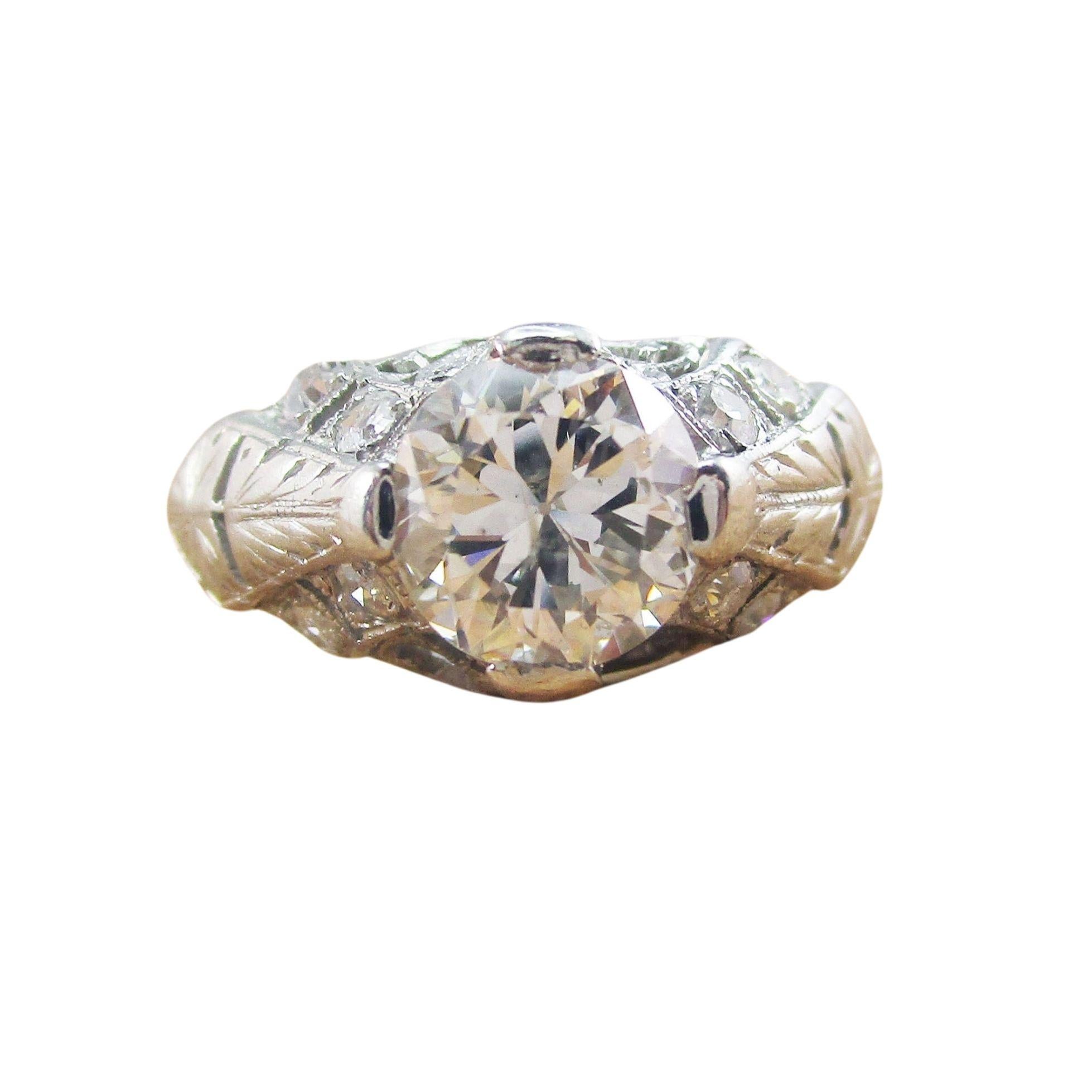 Old European Cut 1925, Art Deco Diamond Platinum Engagement Ring For Sale