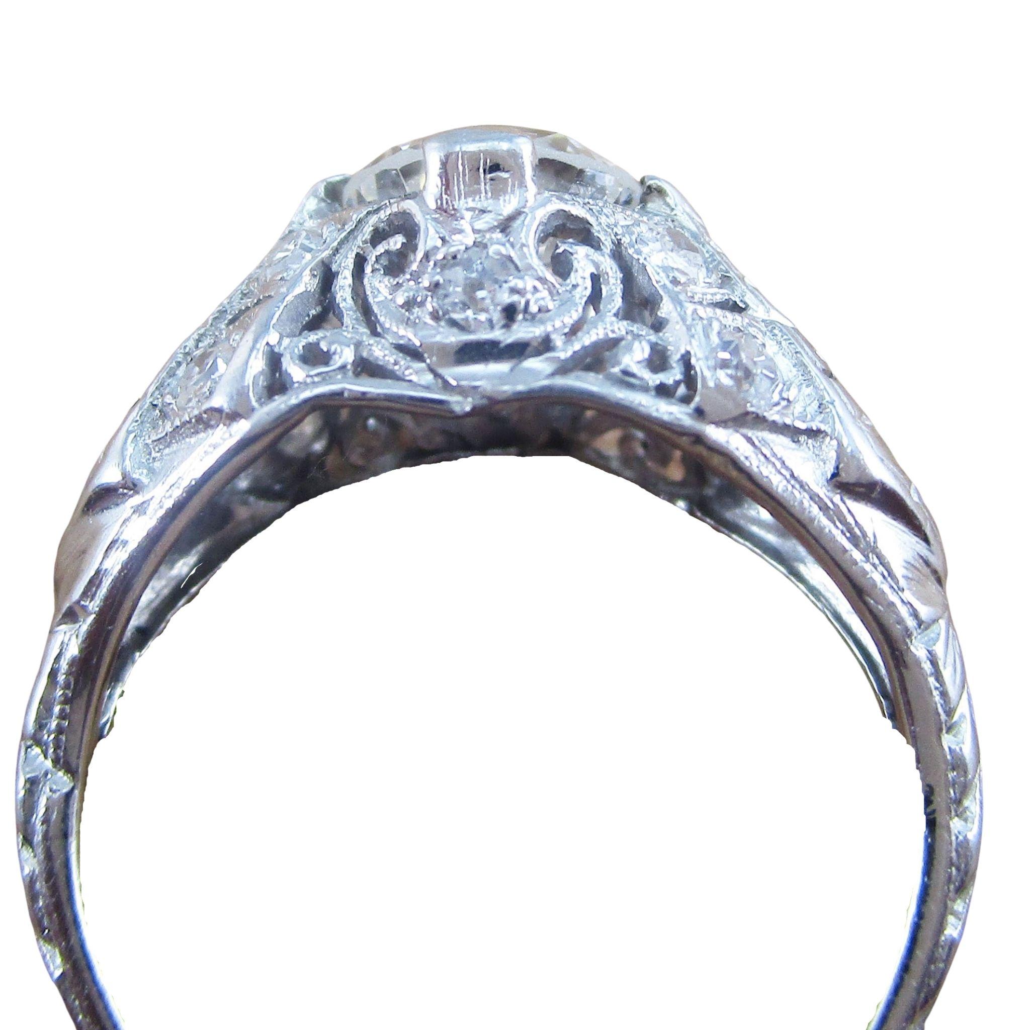 1925, Art Deco Diamond Platinum Engagement Ring For Sale 2