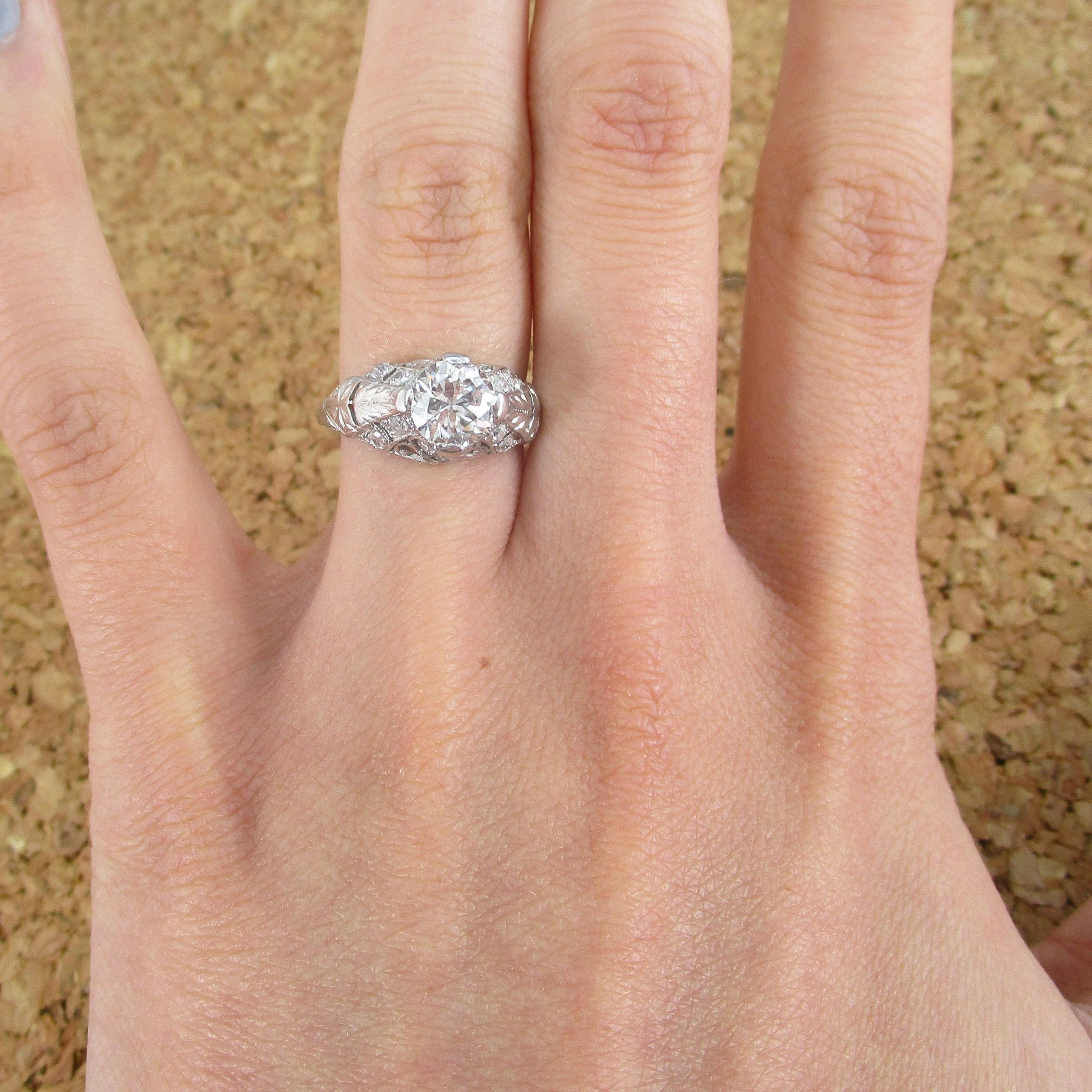 1925, Art Deco Diamond Platinum Engagement Ring For Sale 3