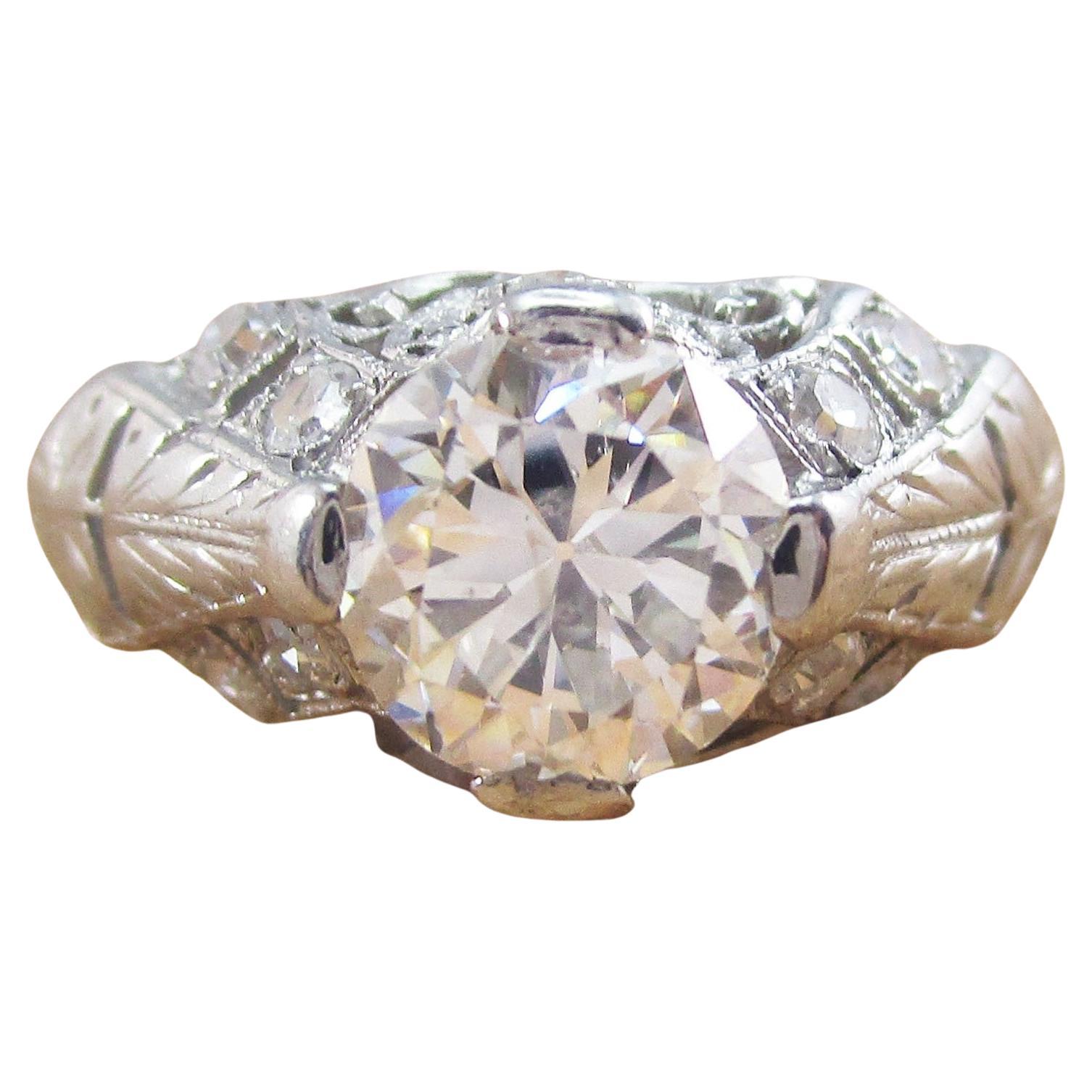 1925, Art Deco Diamond Platinum Engagement Ring For Sale