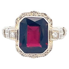 1925 Art Deco Garnet and Diamond 14K White Gold Ring