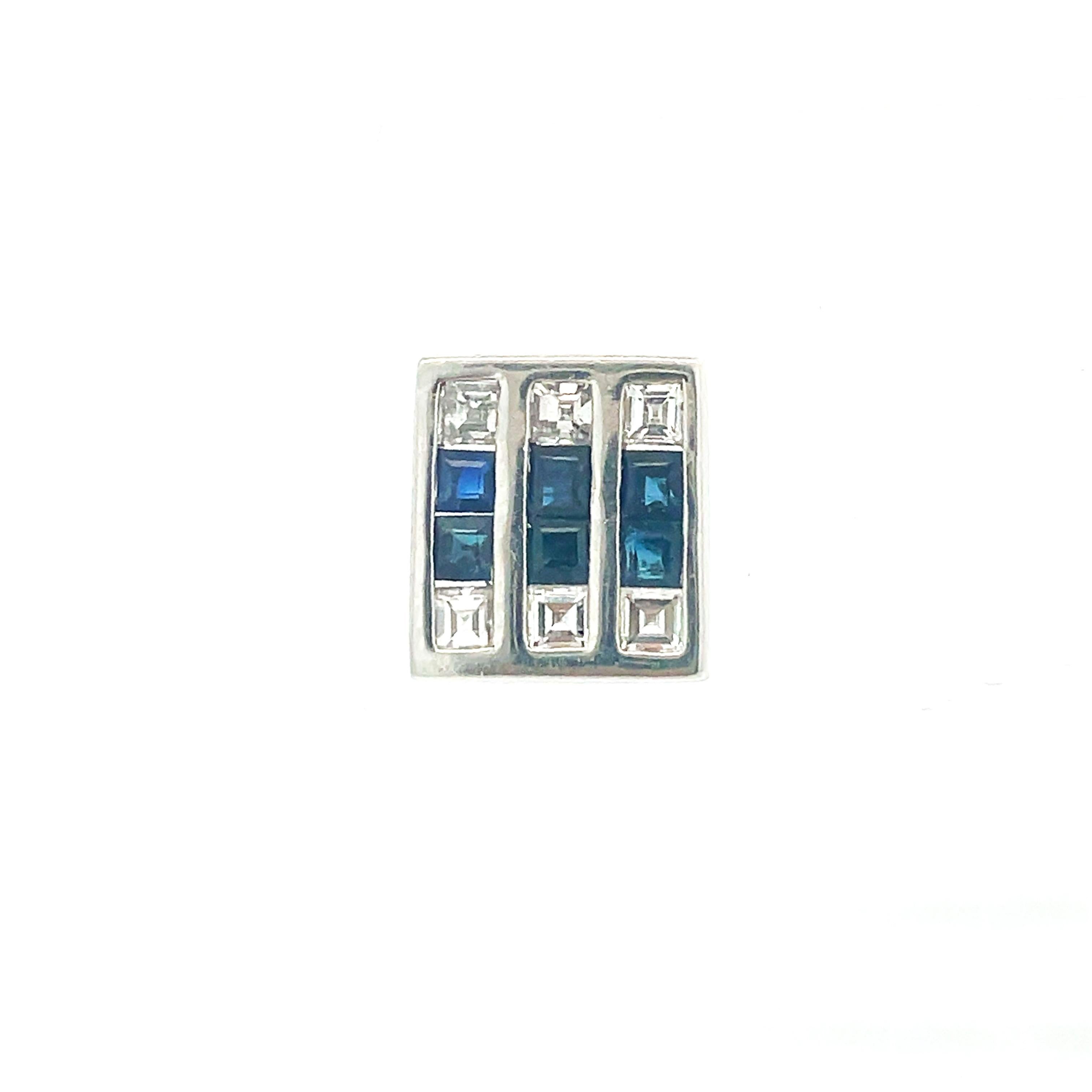 1925 Art Deco Platinum Diamond and Sapphire Earrings In Excellent Condition In Lexington, KY
