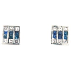 Antique 1925 Art Deco Platinum Diamond and Sapphire Earrings