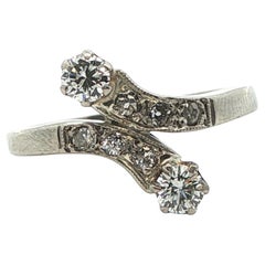Antique 1925 Art Deco Platinum & Diamond Bypass Ring