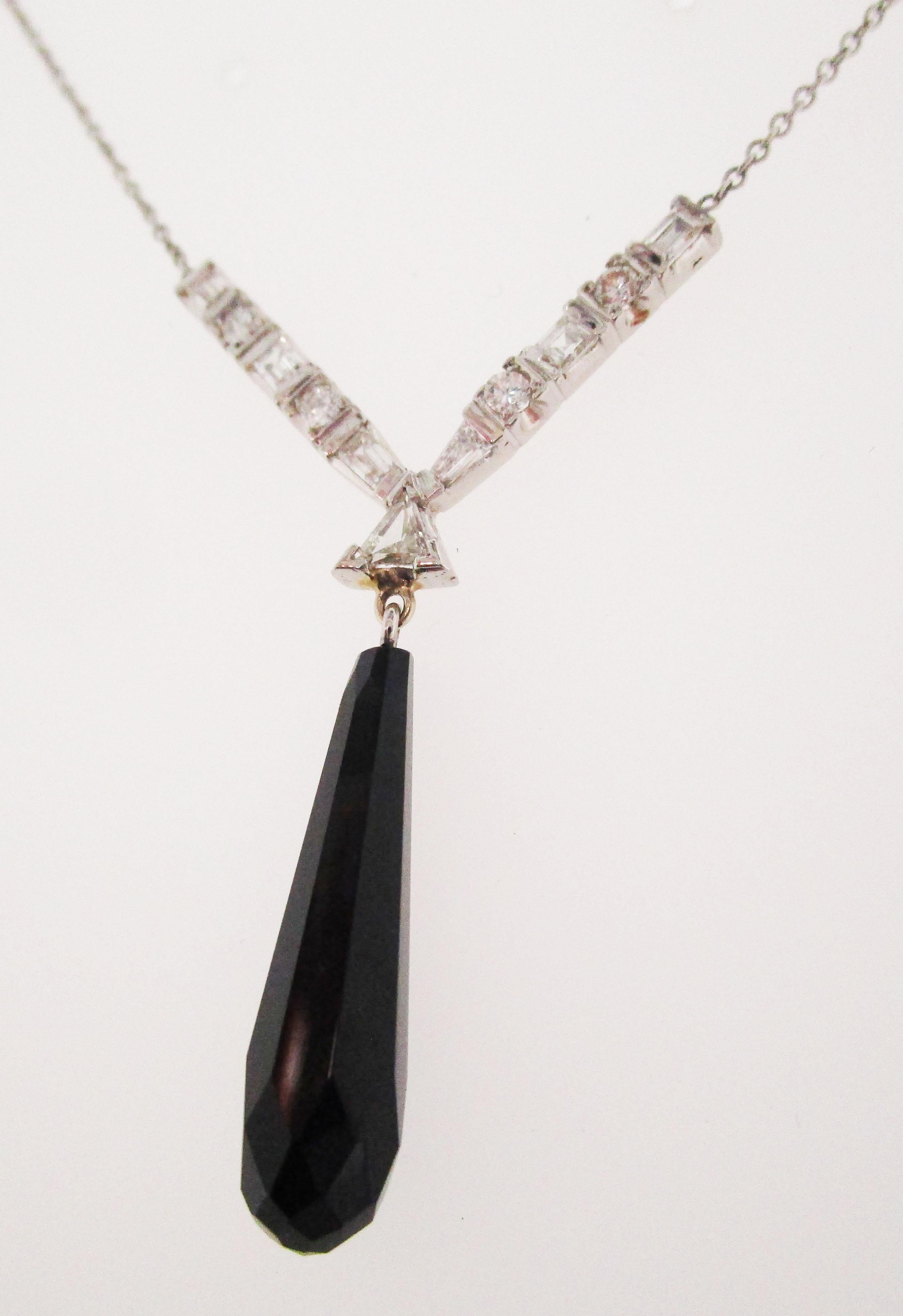 1925 Art Deco Platinum Diamond Onyx Dangle Y Necklace In Excellent Condition In Lexington, KY