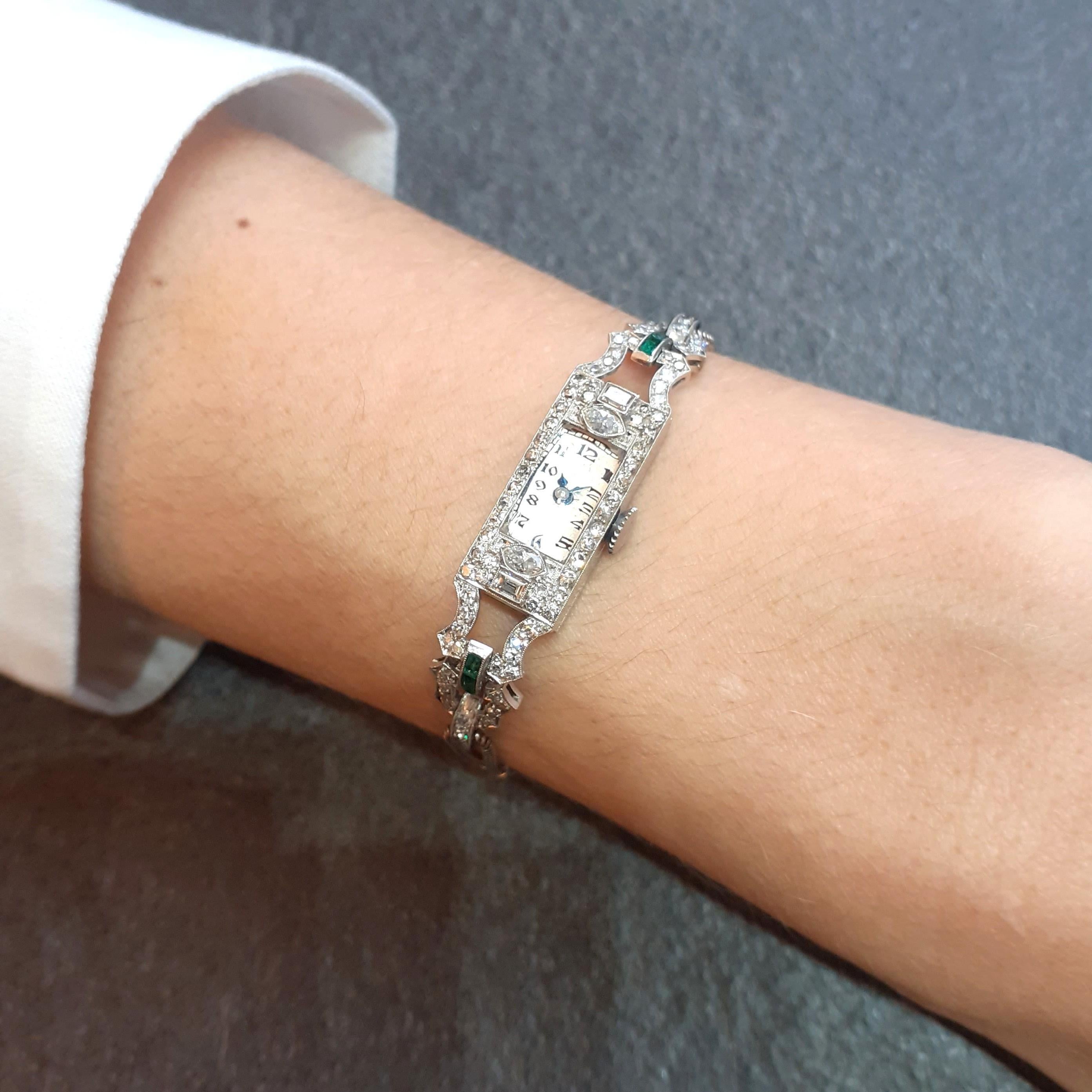 Women's 1925 Art Deco Platinum Diamonds Lady Wristwatch