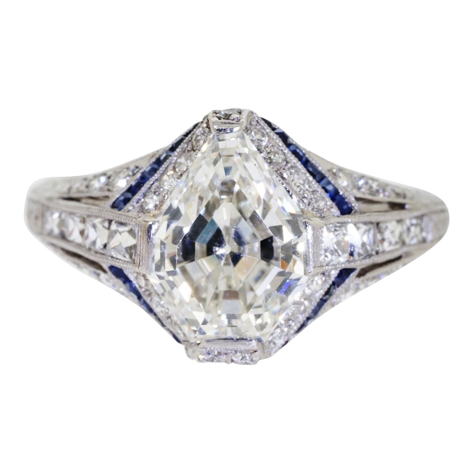 GIA Certified 1925 Art Deco Platinum 2.50 Diamond Center Stone Engagement Ring
